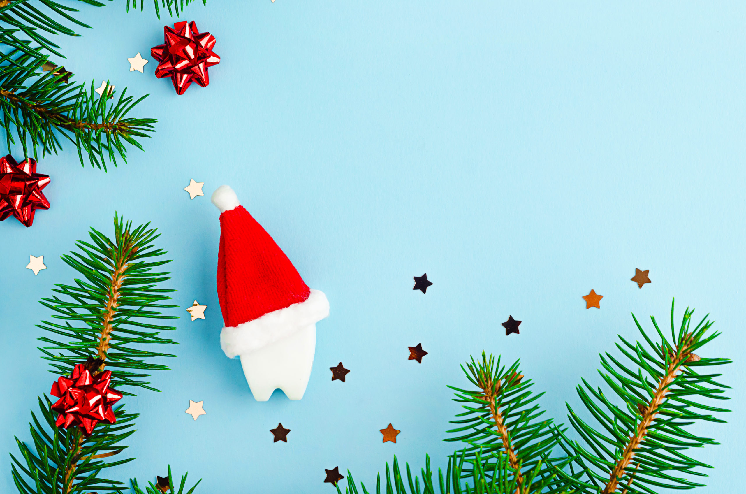 Medical,Dental,Christmas,On,Blue,Background,With,Fir,Branches,,Creative